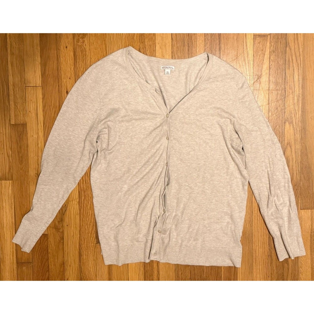 Merona Womens XXL Beige Long Sleeve Button Up Cardigan Sweater Knit Top It